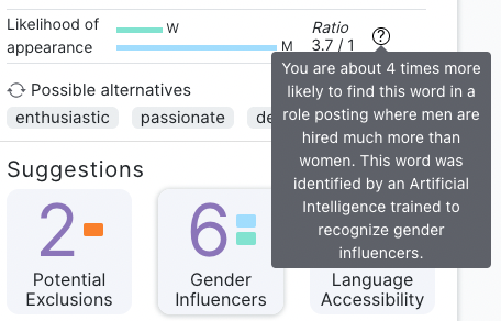 Image of gender influencer panel in Evolved Inclusion with tooltip displayed
